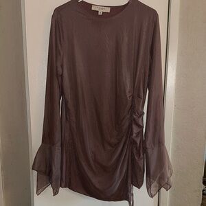 Veiled Elegant Long Sleeve XL Blouse in Mauve
